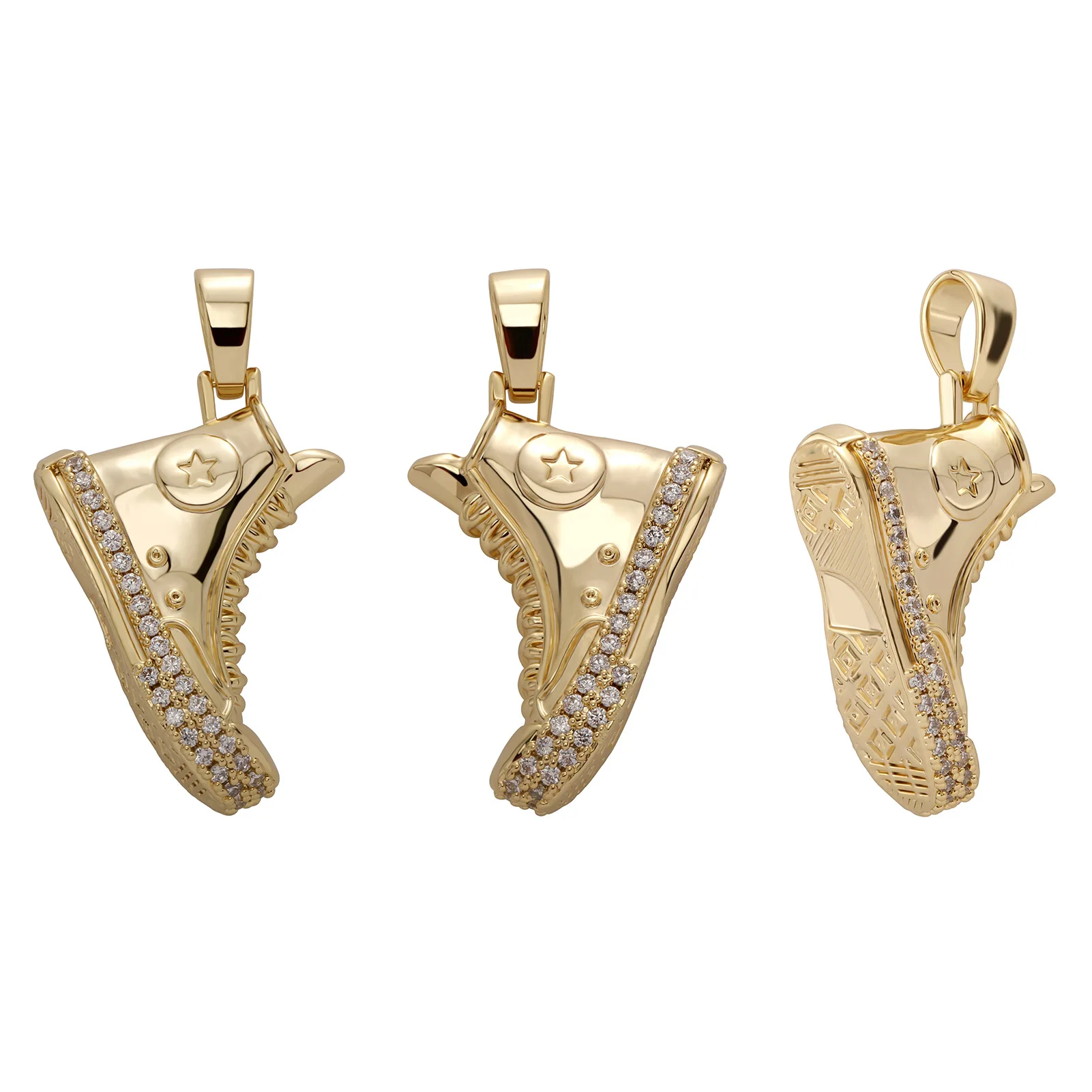 Iced Out Shoe Pendant Necklace Gold Plated Cubic Zircon Hip Hop Streetwear Charm Men Fashion Personality Accessories Gift