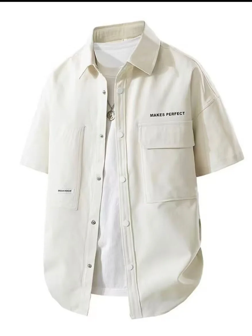 

Japanese Style Loose Fit Short Sleeve Casual Shirt for Men Summer Versatile Youth Workwear Resistant to Dirt And Wear Half Sl...