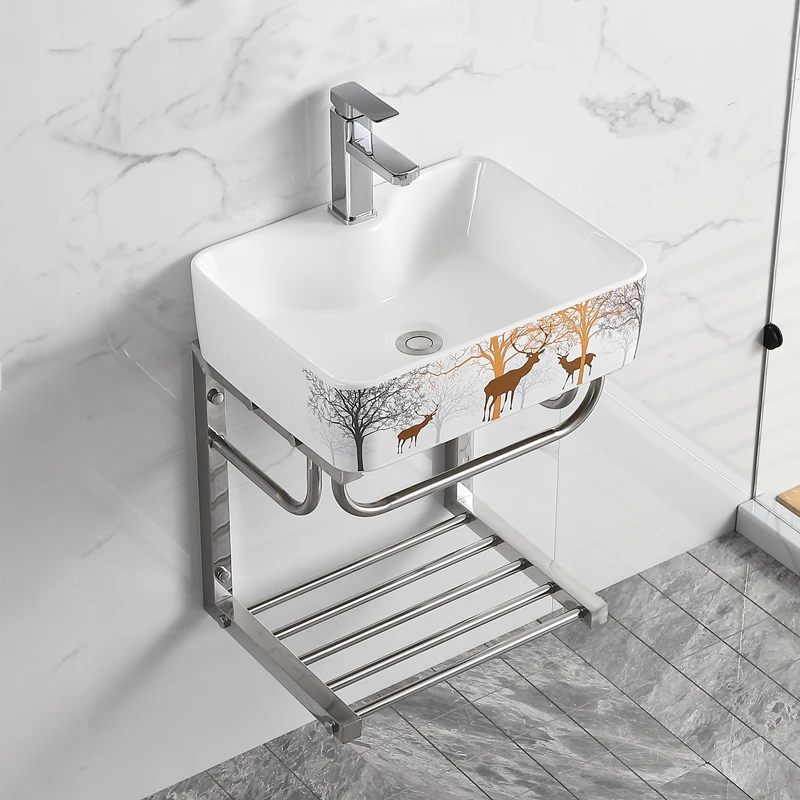 Simple washbasin cabinet combination wall-mounted mini washbasin small apartment bathroom basin balcony ceramic square