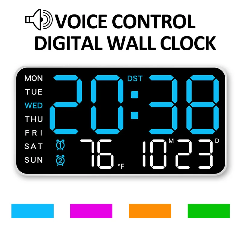 

White Large Digital Wall Clock Temp Date Week Display Remote Control USB Powered Table Clock Wall-mounted Dual Alarms LED Clocks