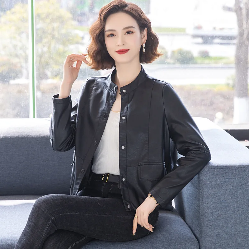 Veste en cuir de style parfumé pour femme, cuir non Conté, petit revers à la mode, élégant, printemps et automne 2024