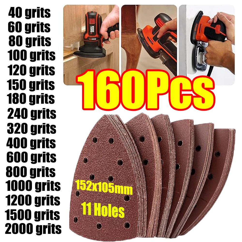 

1-160 шт. 11-отверстные треугольные абразивные наждачные круги для шлифовальных машинок, зернистость 40-2000, бумага для шлифовки, абразивные диски, наждачная бумага