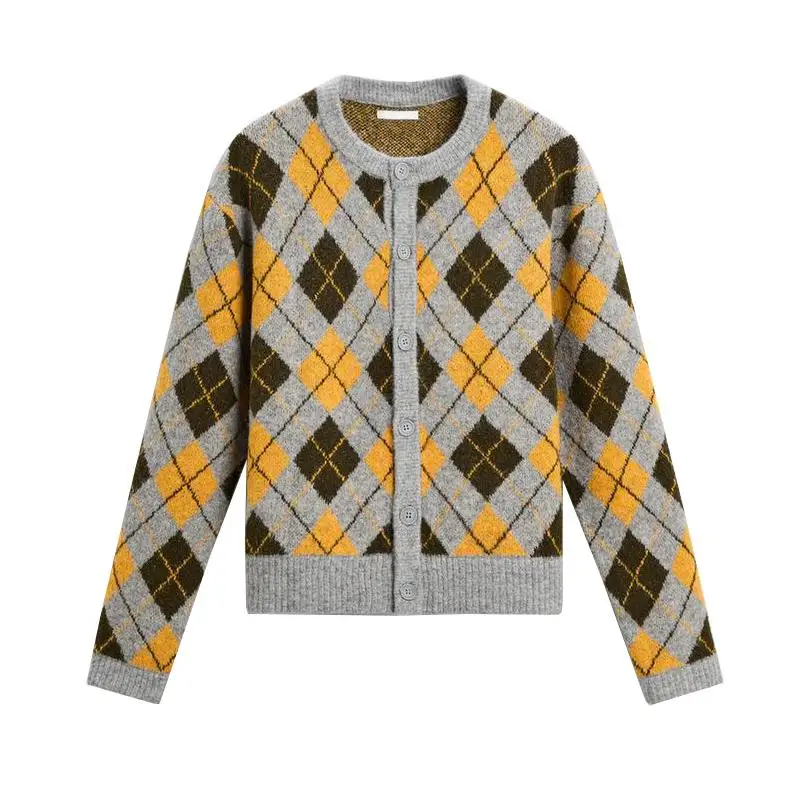 Cappotto maglione lavorato a maglia lungo Sve rotondo Ne da uomo nuovo primaverile con motivo a diamanti ricamato vestibilità ampia casual per giovani