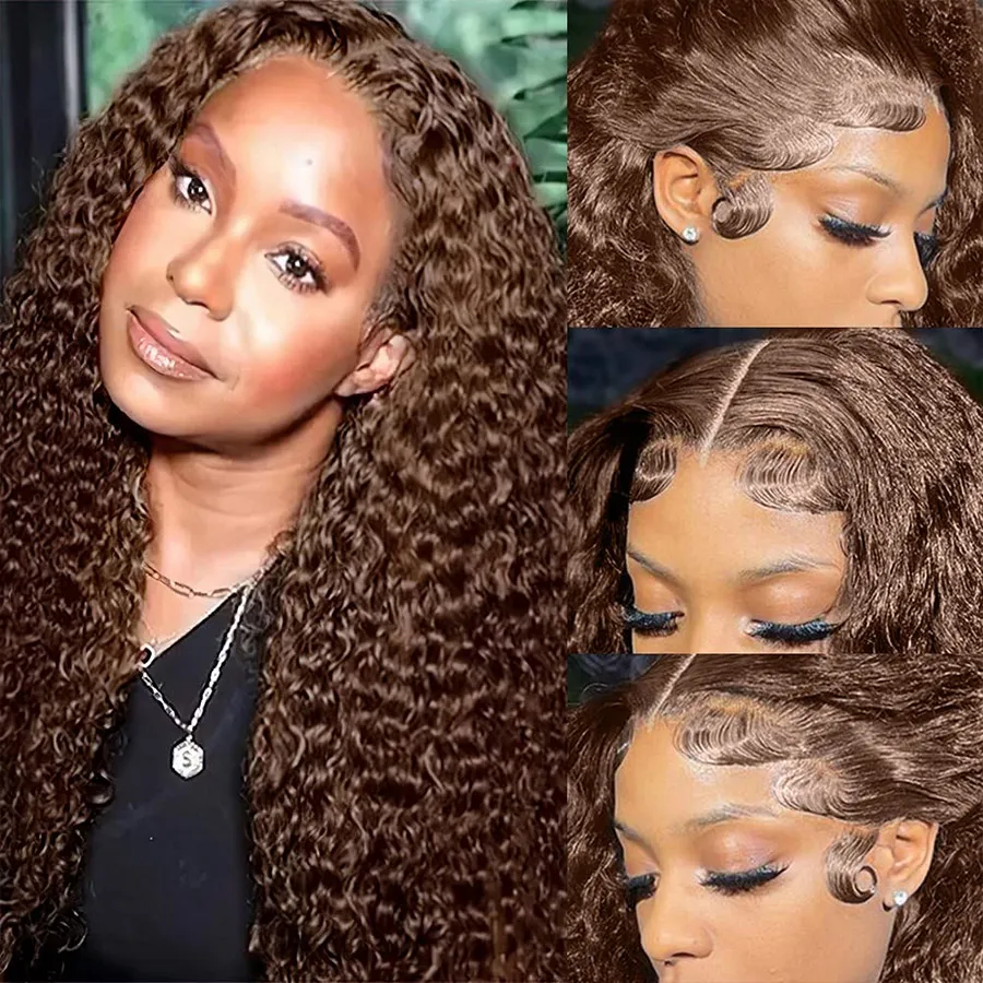 Chocolate Brown Lace Front Wig 13x4 13x6 Deep Wave Frontal Wig Colored HD Lace Front Wigs Pre Plucked Deep Curly Human Hair Wig