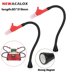 NEWACALOX Magnetic Helping Hands Third Hand Soldering Tool PCB Holder 2 Pieces Flexible Gooseneck Metal Arms for Soldering Craft
