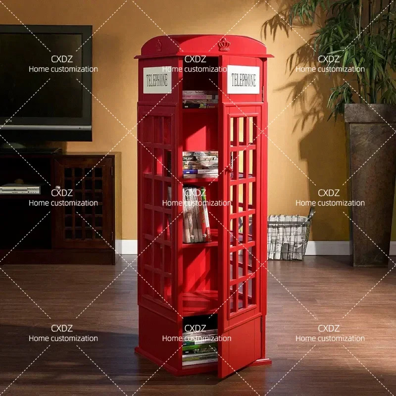 Telephone Booth Bookshelf Floor to Ceiling Storage Cabinet Low Creative British Style Vertical Decorative Shelf for Home
