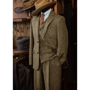 Completo da uomo in tre pezzi con motivo a spina di pesce monopetto Slim Fit per uomo completo di lusso 2023 costumi uomo abiti formali