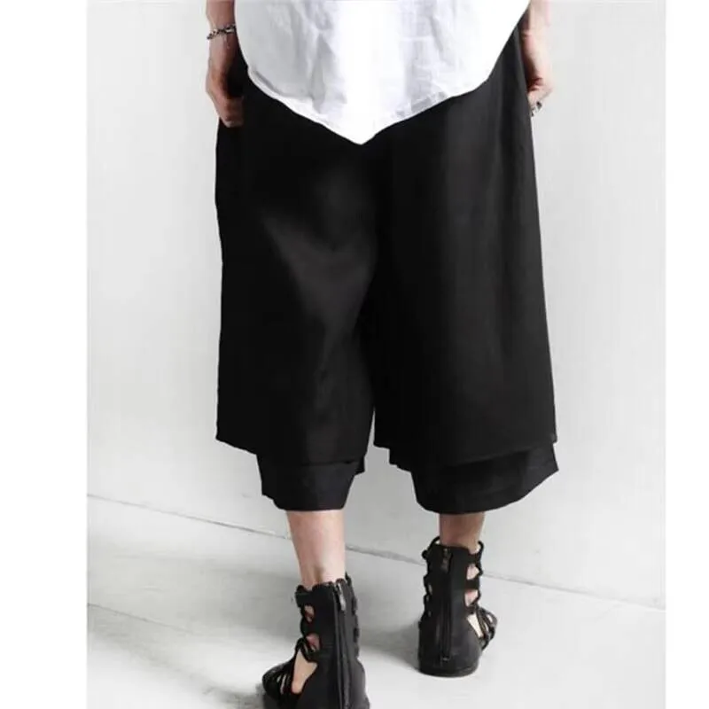 

Summer Culottes Wide-Leg Pants For Men's Slouchy Pantaloon Men Casual Pants Faux Two-Piece Pants Plus Size Hip Hop Runway Trend