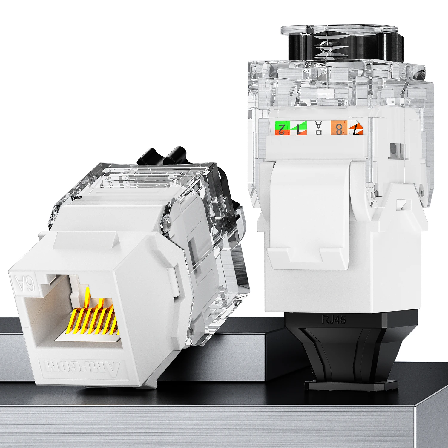 AMPCOM CAT7A CAT7 CAT6A CAT6 RJ45 Keystone-aansluiting, ratelvergrendeling STP gereedschapsloze modulaire koppeling Zinklegering module-aansluitingen 10 Gbps