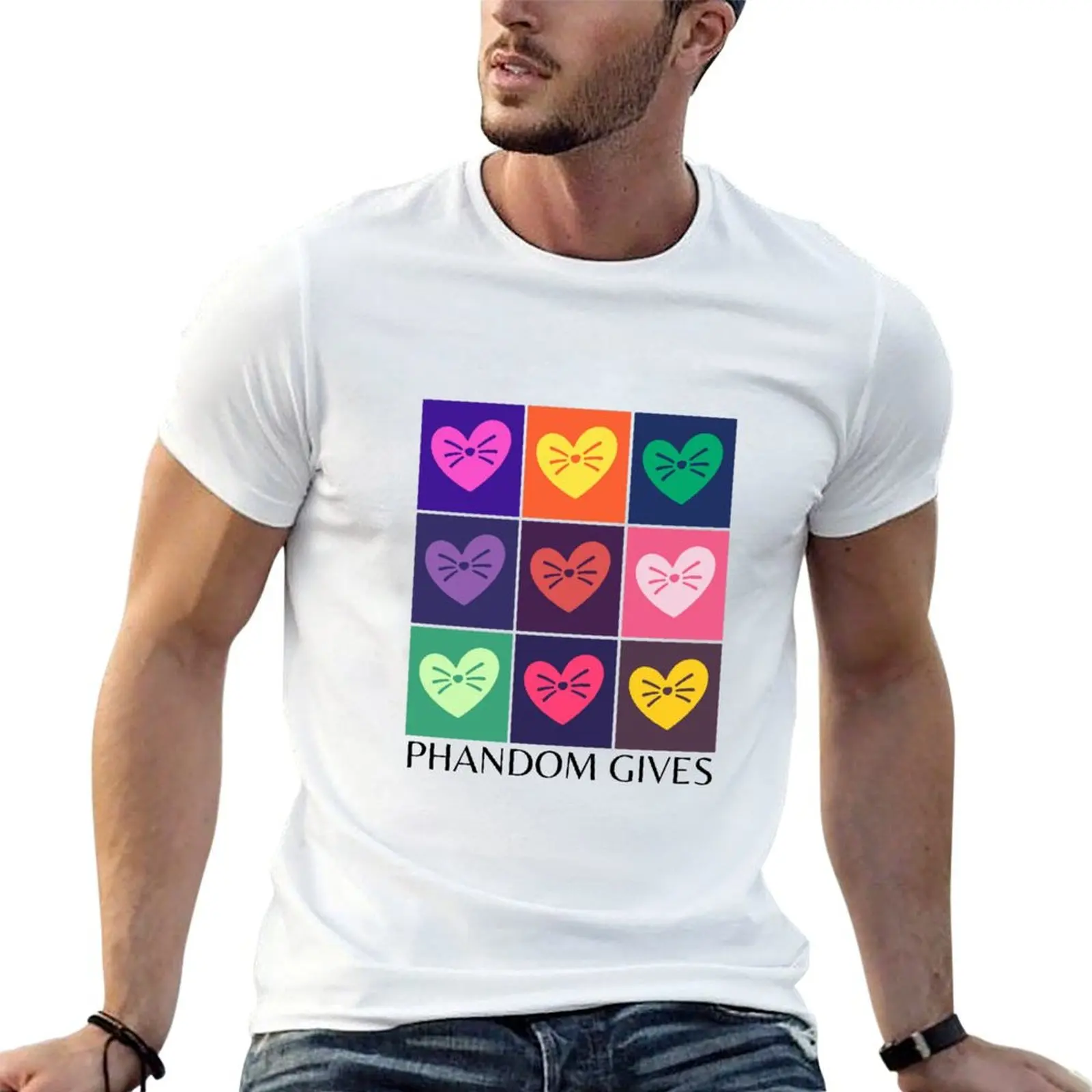 

Phandom Gives Rainbow Grid T-shirt cute tops hippie clothes customs Short sleeve tee mens t shirt