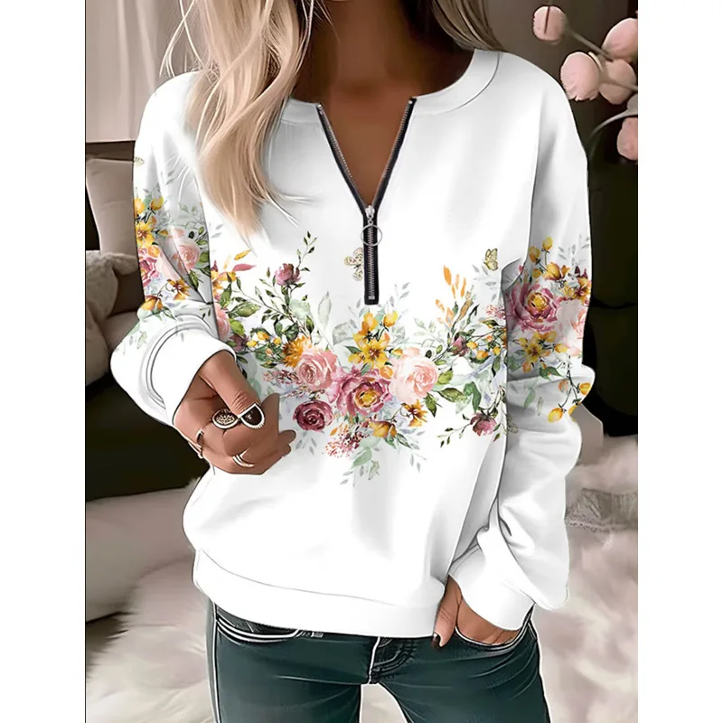 

Sexy V Neck Long Sleeve Tshirt Blouse Office Lady Spring Autumn Fashion Elegant Flower Print Shirts For Women 2023 Female Tops