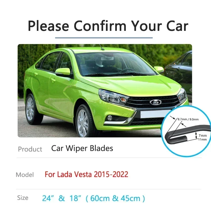 For Lada Vesta 2015~2022 Front Frameless Wiper Blades Rubber Strip Refill Windshield Windscreen Window Accessories U J Hook