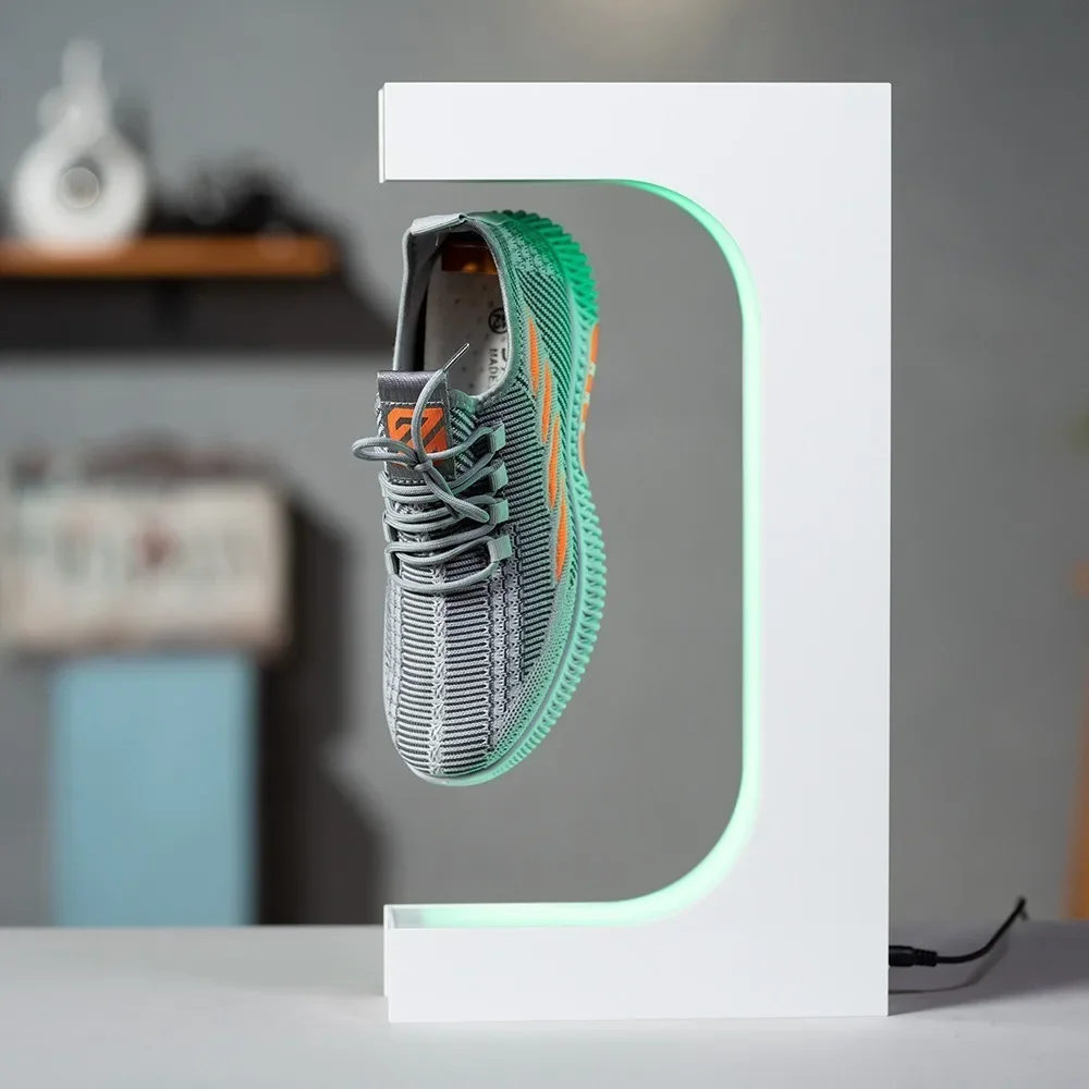Magnetic Levitation Floating Shoe Display Stand Swivel Sneaker Stand LED Light Rotation Advertising Store Collection Display