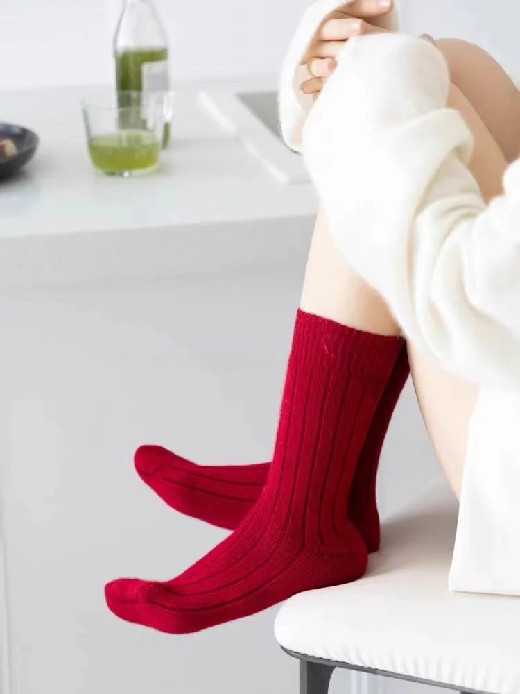 Rino Baby Camere Sos Pure Color Embroidery Warmth Tripled Leg Sos Cozy Thiened Woolen Sos for Men And Women