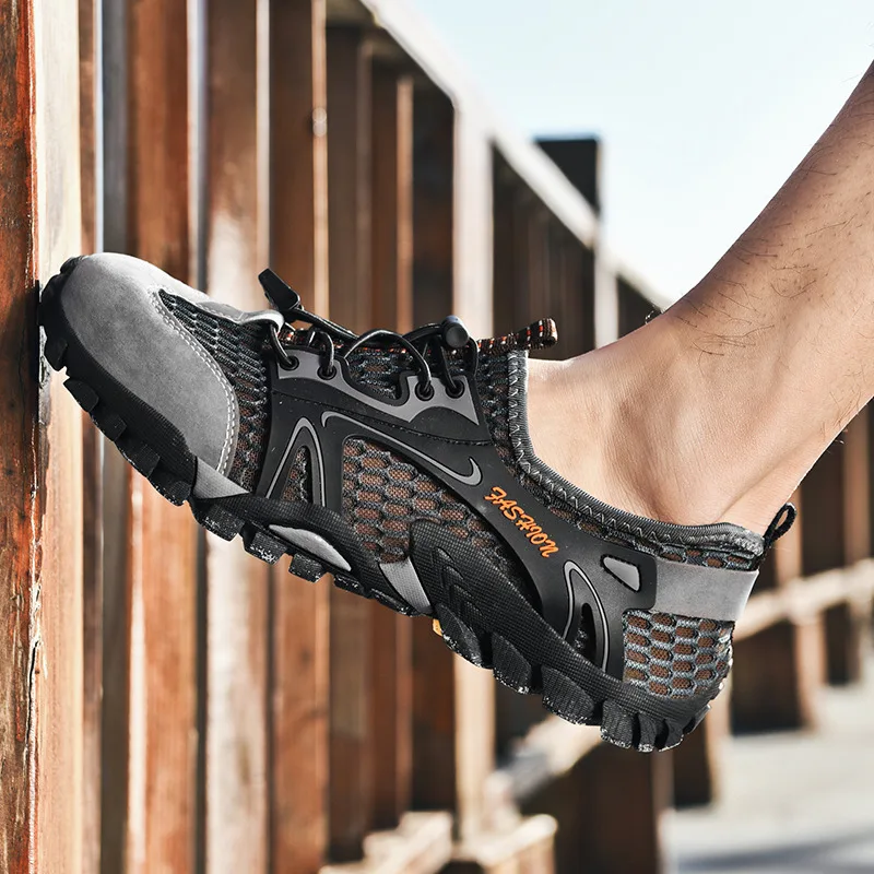 Outdoor Summer Breathable Mesh Sports Casual Hiking Shoes Anti-Slip Water Crossing Stream Shoes Slip Resistant Mountain Climbing