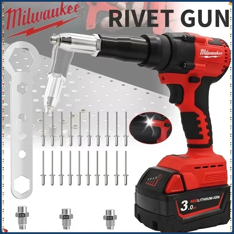 Milwaukee 4.8MM Cordless Electric Riveter Gun Brushless Rivet Riveting Tool Dengan Lampu LED Untuk Baterai Milwaukee