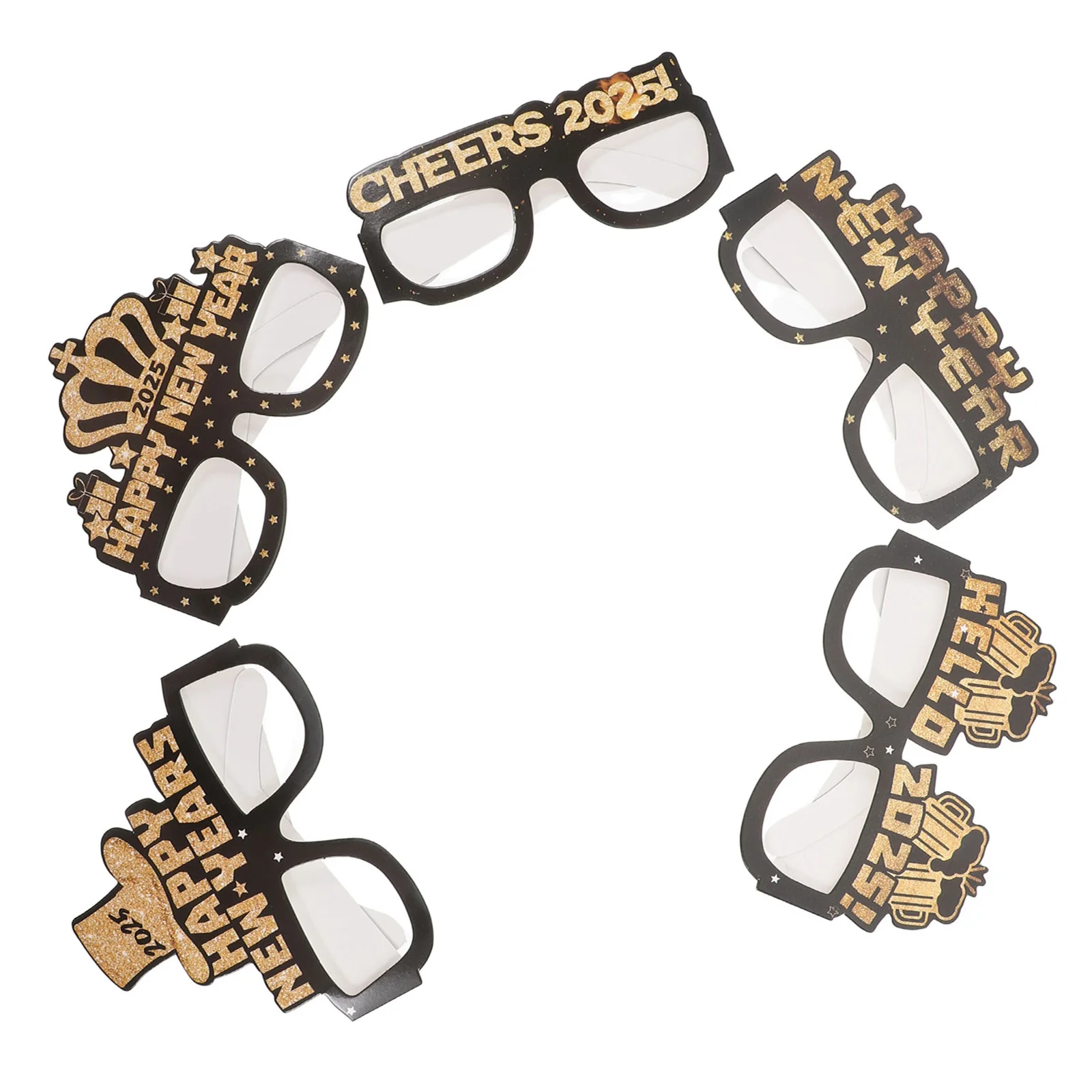 

5Pcs Glitter Glasses 2025 New Year Party Decorations Fun Eyewear for Adults Kids Celebration Gold Silver Style