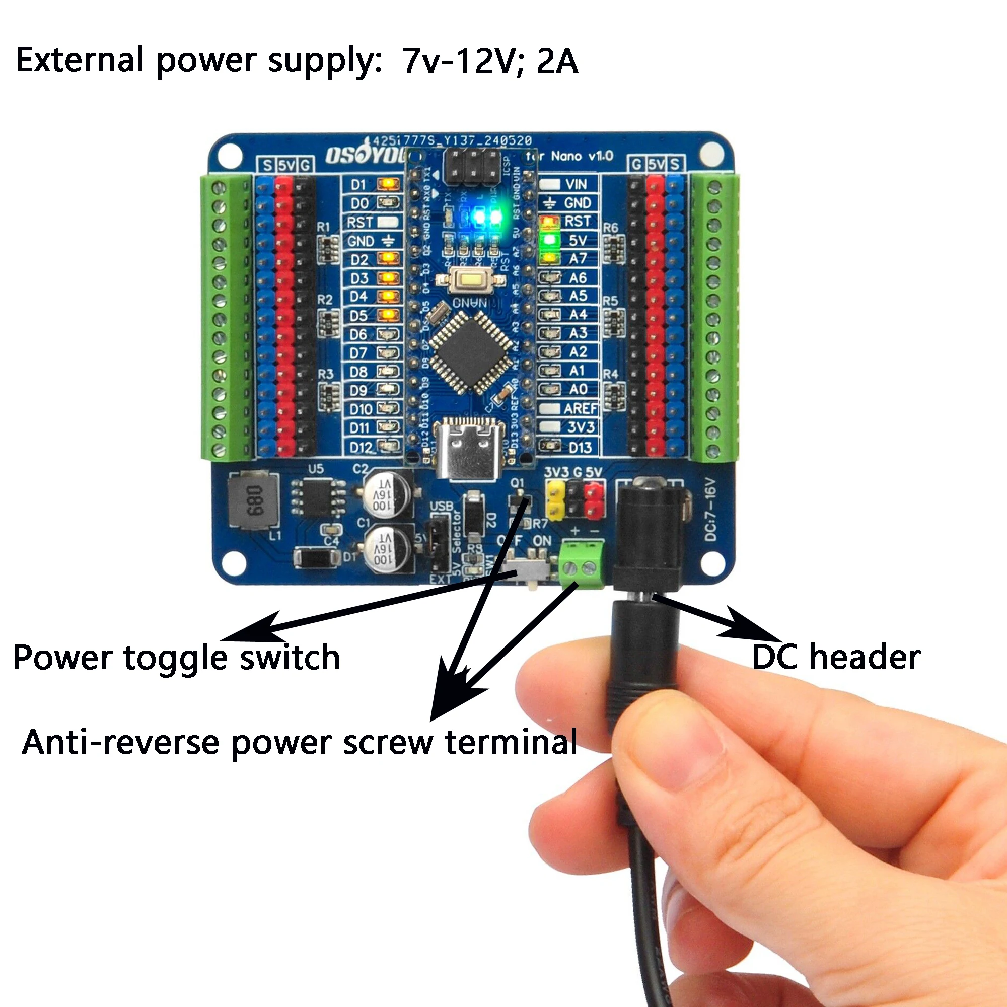 OSOYOO Nano IO Shield Breakout Board with GPIO Status LED