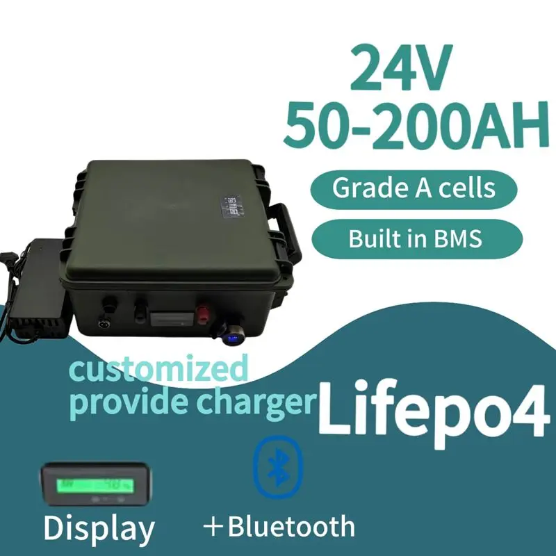 

24V LiFePO4 Battery High Capacity 50Ah-200Ah for 2KW Trolling Motor Solar Panel Outdoor Camping Lithium-ion Various Sizes
