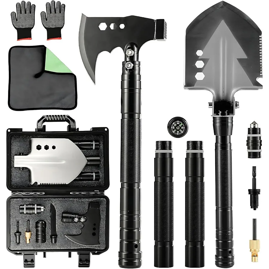 مجرفة حفر قابلة للطي للتخييم، مجموعة أدوات تكتيكية فولاذية متعددة الأدوات لمعدات النجاة العسكرية في حالات الطوارئ، مدمجة للطرق الوعرة شديدة التحمل