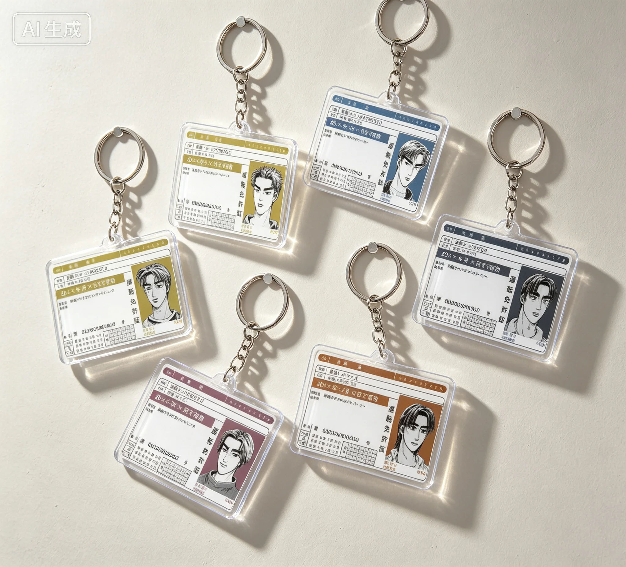 Anime Initial D Driver's license Ver Takumi Fujiwara Keisuke Takahashi Rectangle Acrylic Pendant Keychains Bag Decorations
