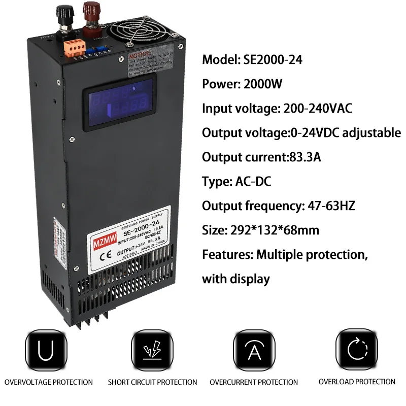 2000W Digital Display 0-24V 83.3A Adjustable industrial transformer SMPS Switching Power Supply high power