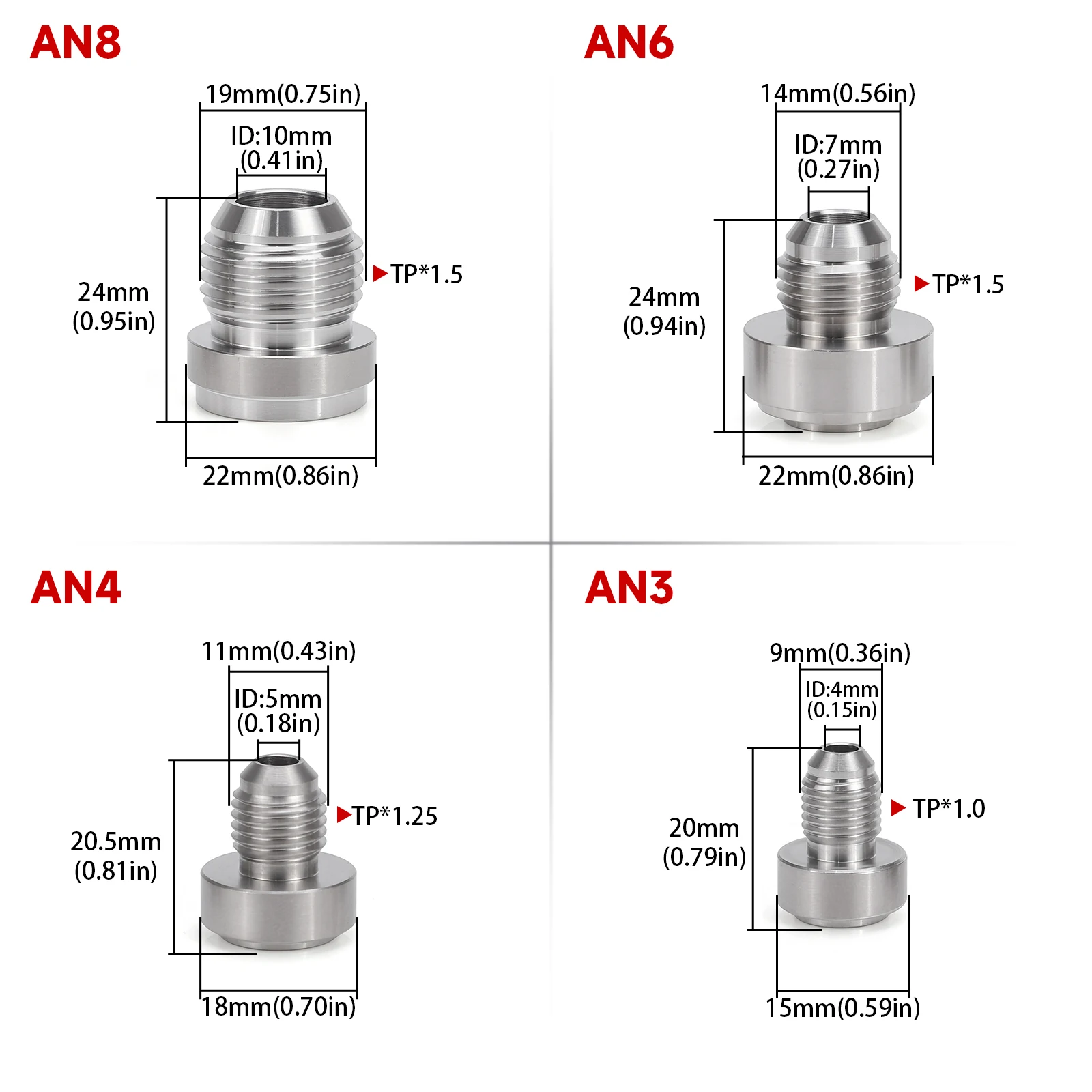 CNSPEED Edelstahl Gerader Schweißadapter Anschluss für Auto-Nitrous-Rohrverbinder 10 Stück AN6 AN8 AN10 AN12 AN16 AN20 Male Billet – Detail 5