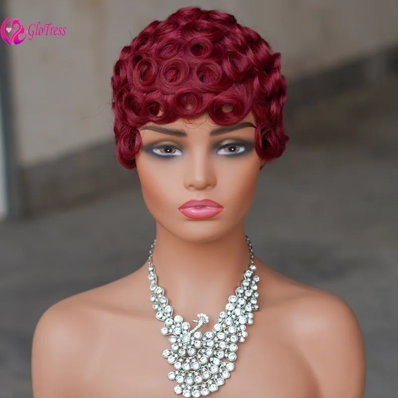 

Short Pixie Cut Wig 6 Inches Brazilian Virgin Remy Human Hair Natural Color Curly Full Machine Made High Quality Soft Natural