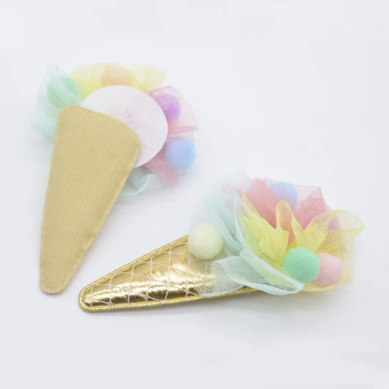 4Pcs Colorful Mesh Chiffon Ball Patches Ice Cream Applique for DIY Clothes Shoes Hat Headwear Hair Clips Decor Accessories