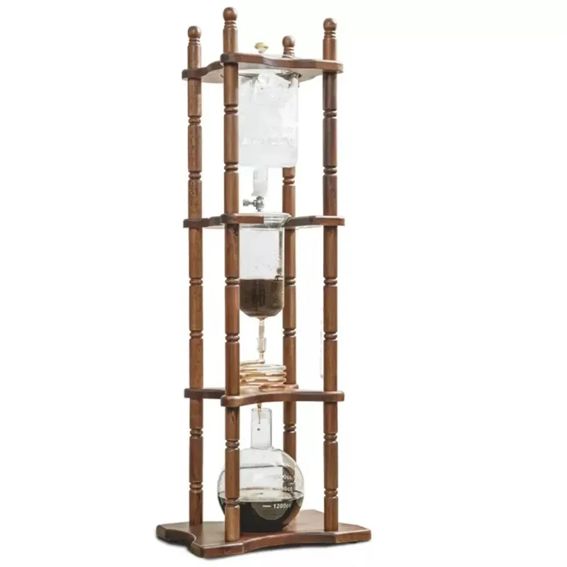 

Ice Drip Coffee Maker Cold Brew Pots with Coil Cold Brew 2500ml Round Wooden Frame Coffee Tower Coffee Accessories