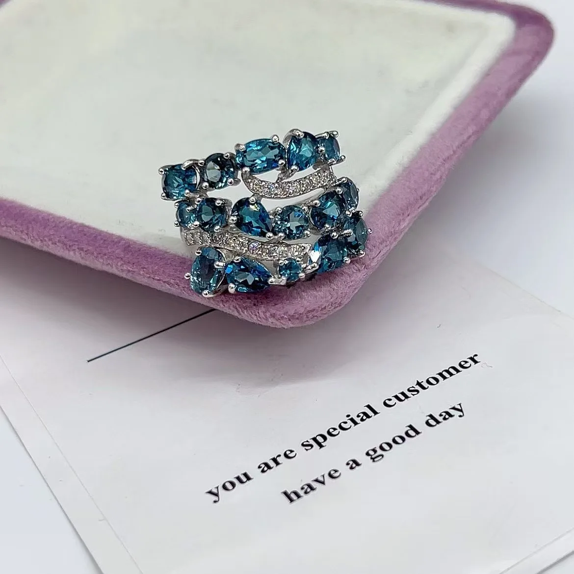 

S925 Silver Topaz Ring, Fashion Light Luxury Full Pavé Gemstone Band, Elegant Statement Jewelry Gift for Women