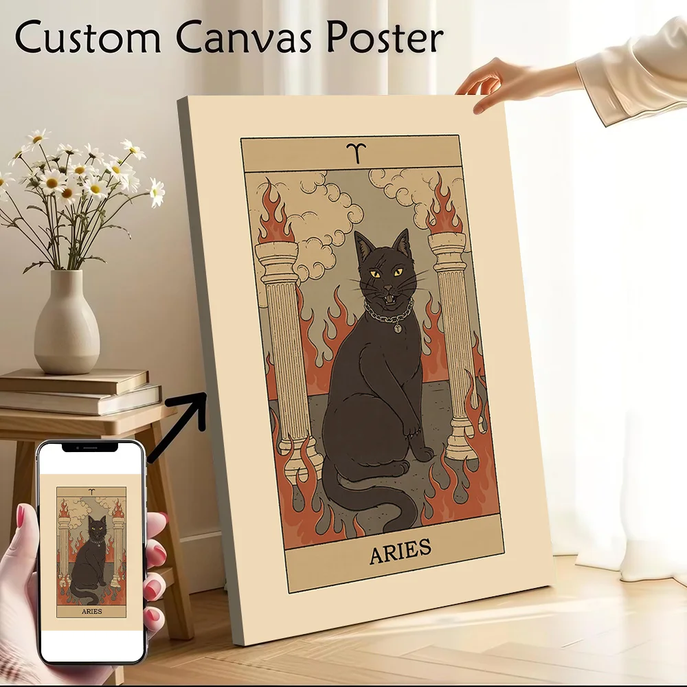 Póster de gato Aries, pintura en lienzo impresa personalizable para imágenes, arte de pared, decoraciones para sala de estar, decoración para jugadores