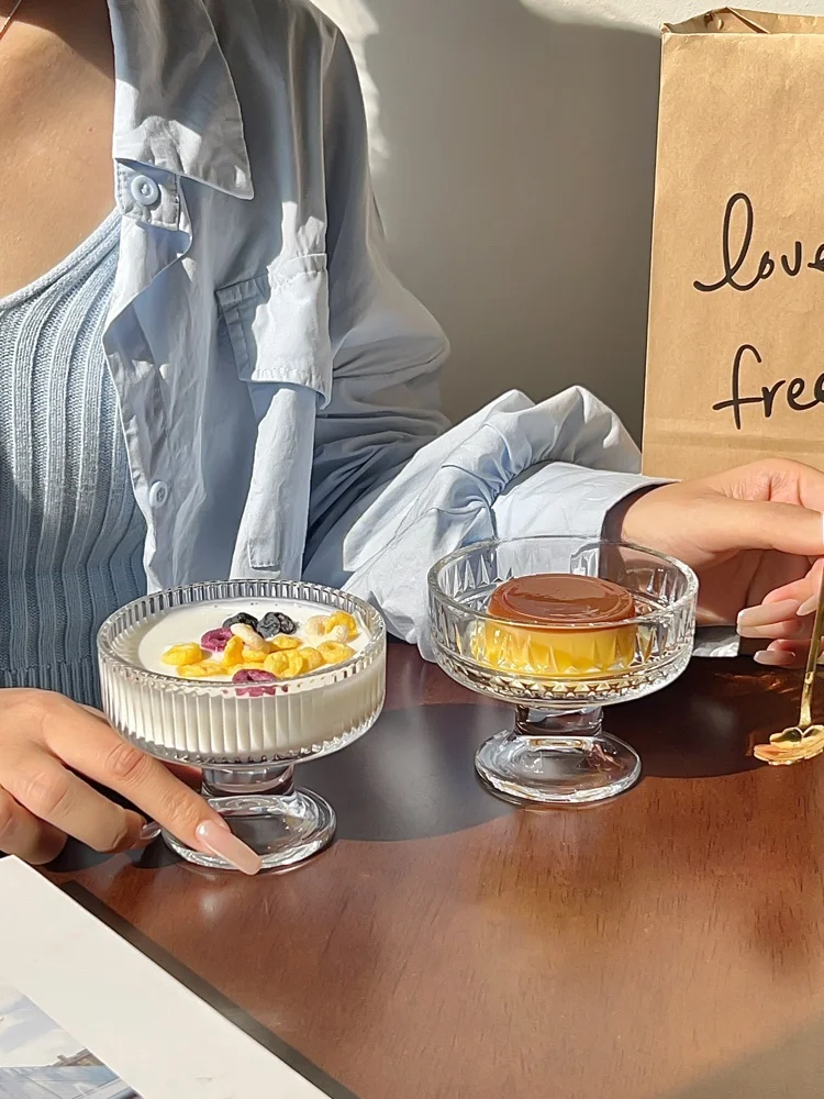 

Стеклянная миска для льда Ins Sle с конусом, миска для йогурта с высокой ножкой, миска для дефета, прозрачный цвет, скандинавский Sle, коммерческое использование