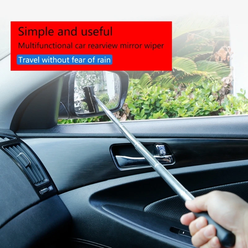 Retractable Rearview Mirror Wiper Car Glass Water Remover Cleaning Tool