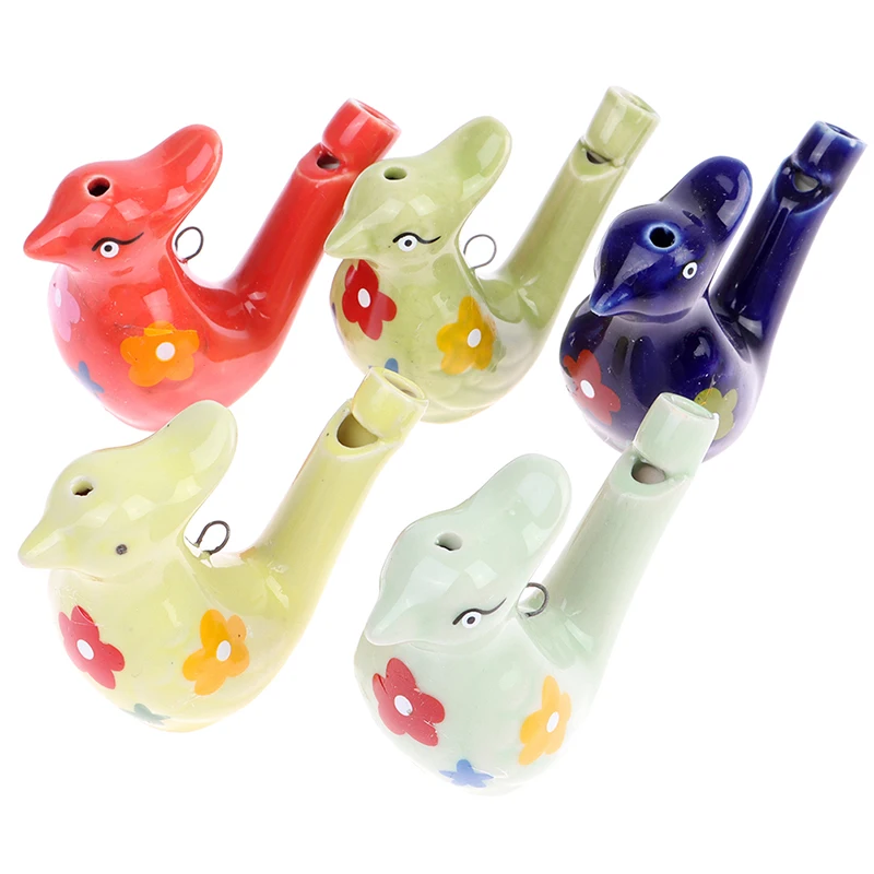 1Pc Coloured Drawing Ceramic Water Bird Whistle With Lanyard Bathtime Musical Toy For Kid Early Learning Educational Toy