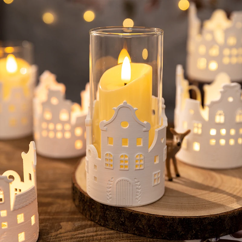 Nordic town candlestick ornament,glass scented candlestick,candlelight dinner electronic candles Christmas atmosphere prop decor