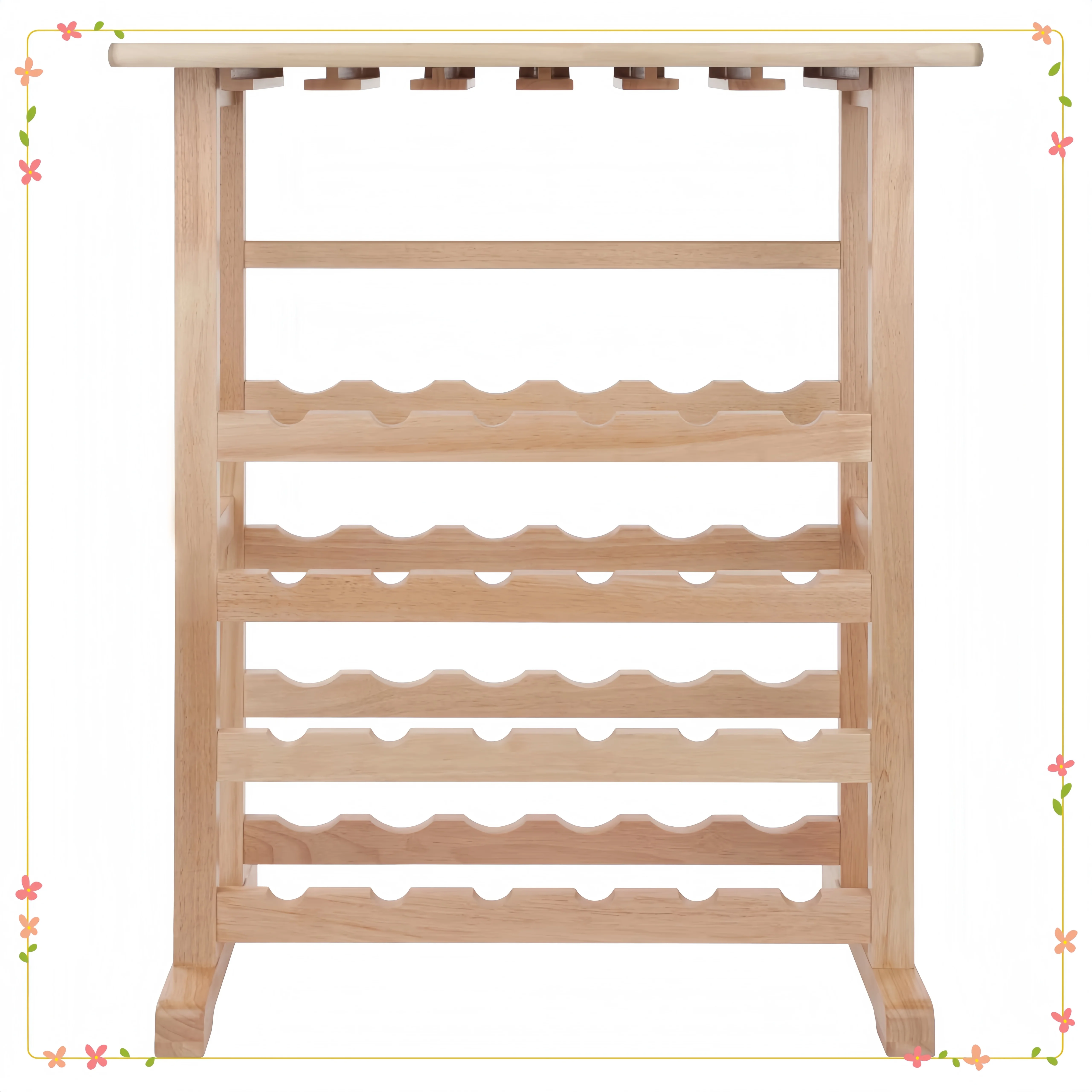

24-Bottle Wine Rack Natural Wood, Freestanding Storage Display Shelf for Kitchen Bar, Multiple Finish Options Available