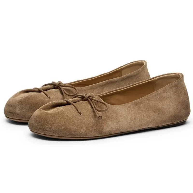 

Retro Brown Soft Suede Ballet Flats Women Fashion Lace-up Bow Loafers Casual Comfortable Shallow Round Toe Flat Mary Jane Shoes