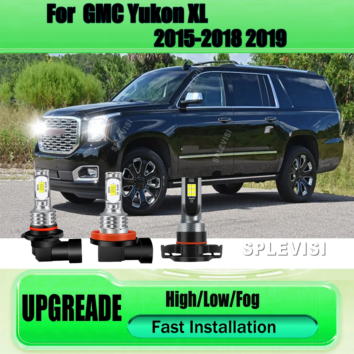 

9005 H11 H16 Glare-Free Pattern LED Headlight High Low Beam Foglight Easy Replace Fit For GMC Yukon XL 2015 2016 2017 2018 2019