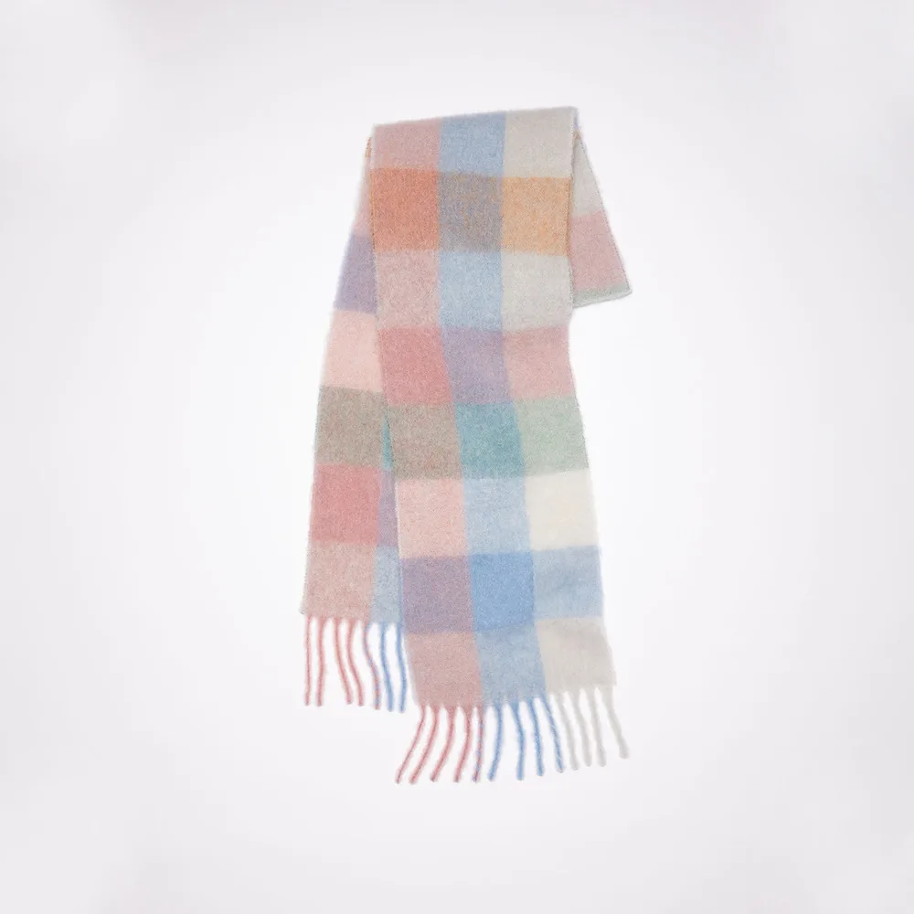 AC Plaid Scarf Women New Splicing Cashmere Mohair Scarves Female Fall And Winter Warm Shawl Long Muffler 242CM