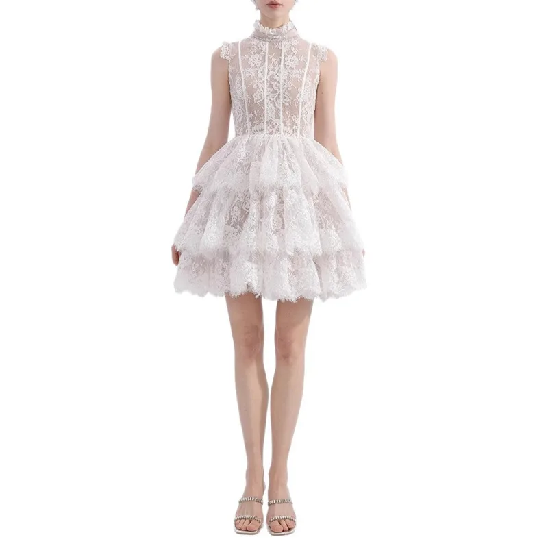 HKSH ฤดูร้อนใหม่ผู้หญิง Chic ภาษาฝรั่งเศสคํา Elegant Graceful Sweet Original Design Handmade ลูกไม้ชุด Layered ชุด HK6311