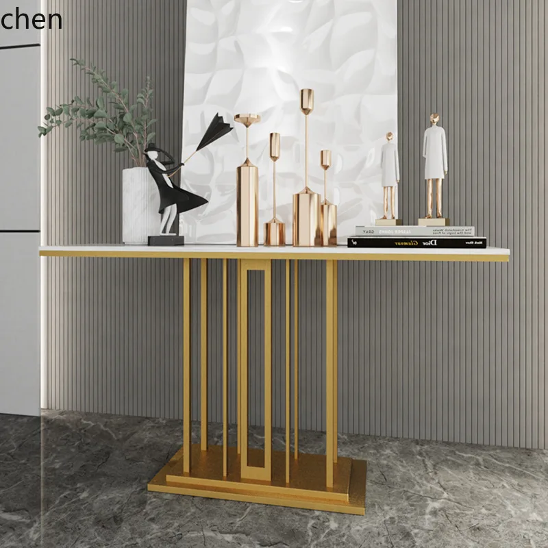 CZ Modern Minimalist Stainless Steel Entryway Table, Living Room Marble Console Table, Hotel Sales Department Entryway Cabinet