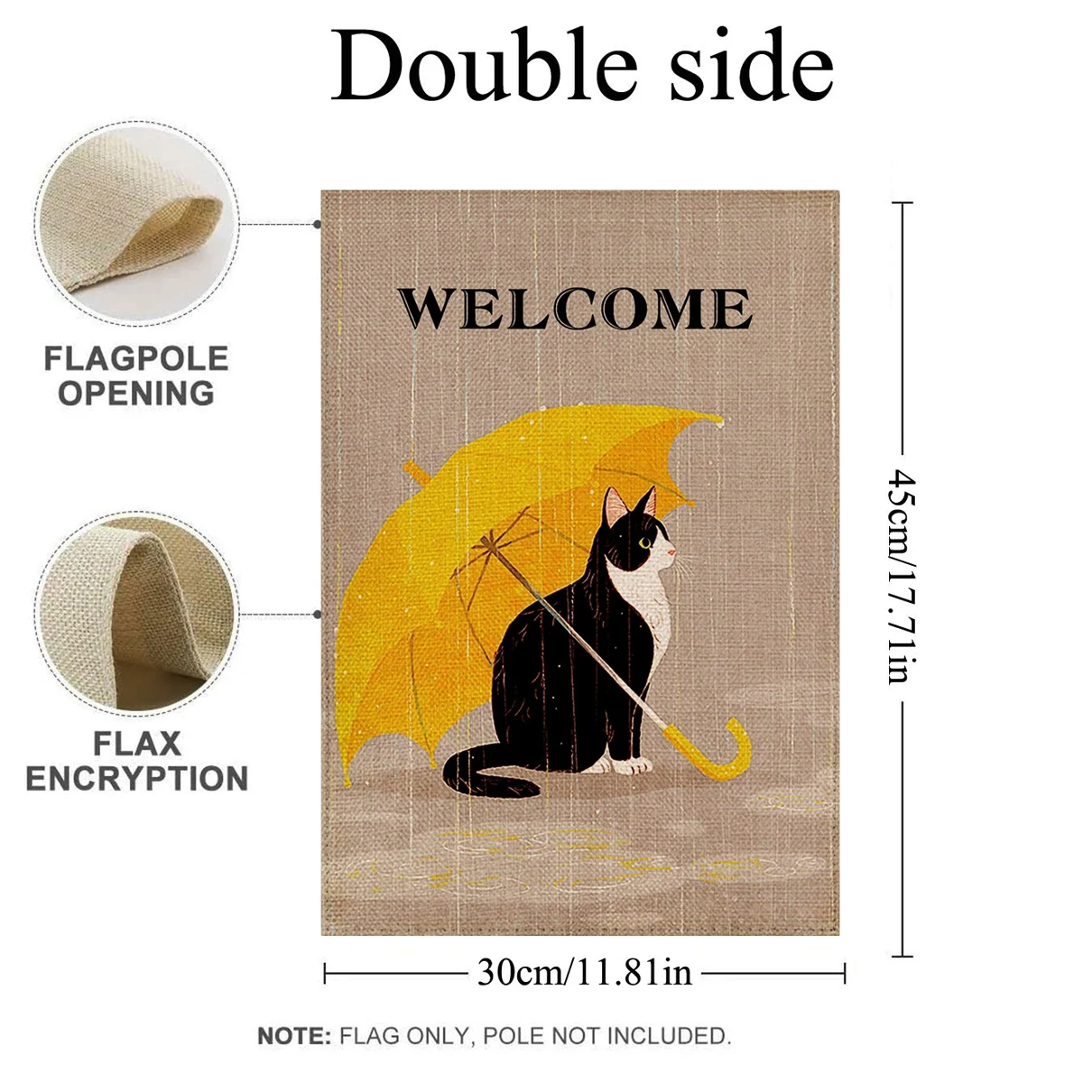 1PC  A cat in the rain Pattern Linen Cotton Garden Flag Banner Indoor Outdoor Home Garden Hanging Decor