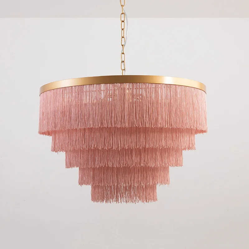 Fringe Kroonluchter Verlichting Goud Wit Beige Katoenen Draad Lijn Bohemen Kroonluchter Voor Meisjes Slaapkamer Bruiloft Indoor Verlichting