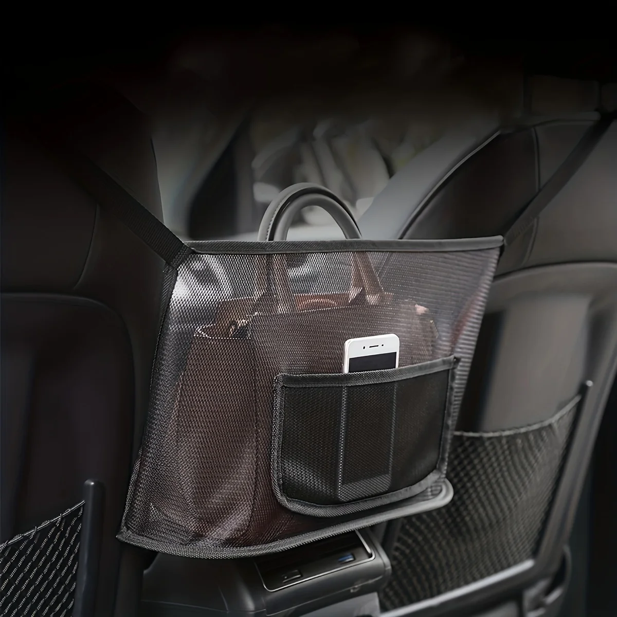 سعة كبيرة مقعد السيارة صافي جيب حقيبة يد محفظة حامل شبكة الحقيبة الخلفية بين مقاعد حقيبة التخزين المنظم اكسسوارات السيارات