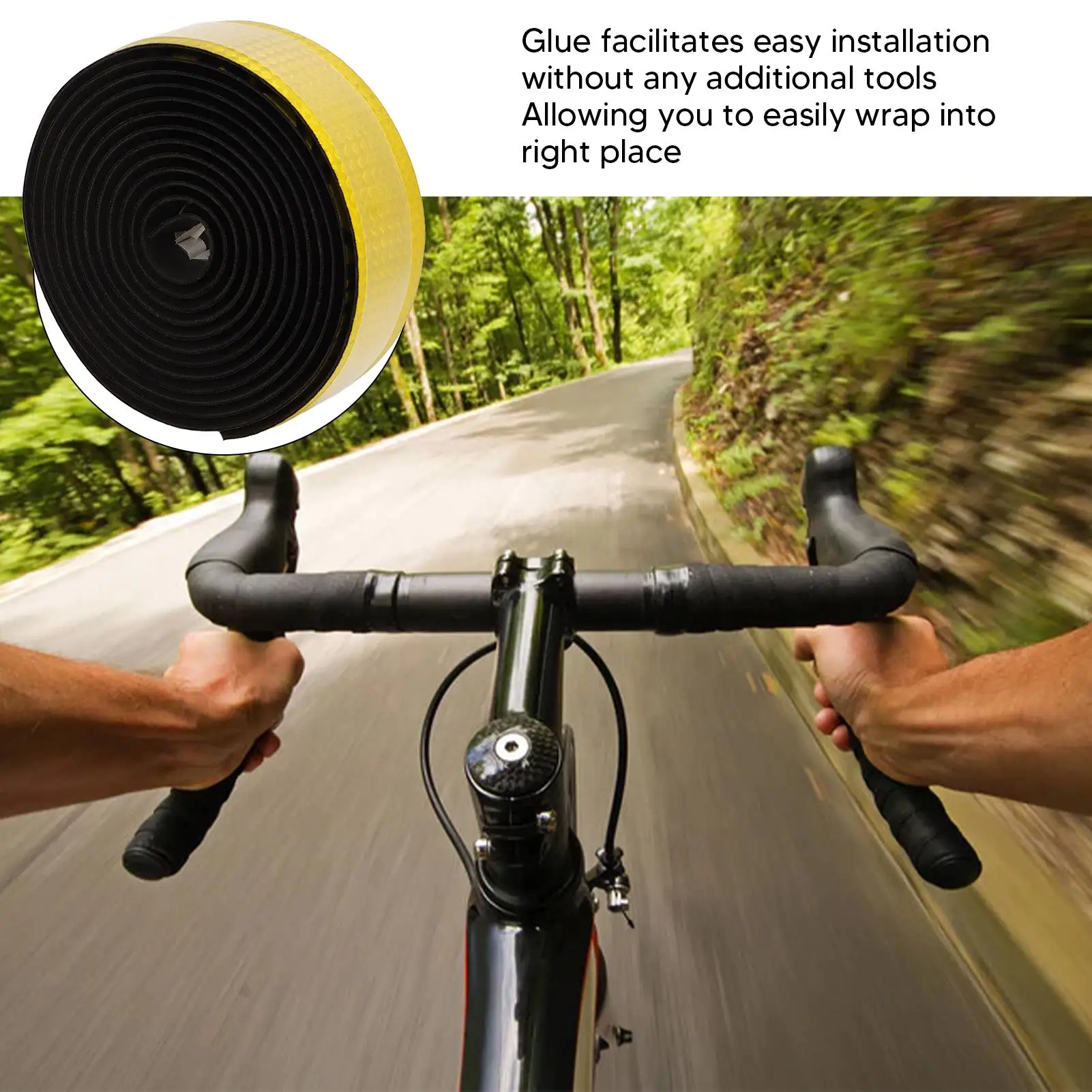 Carbon  Pattern Bike Handlebar Tape - Soft, Water Resistant & Easy Installation | Relieve Hand Stress & Includes Plugs