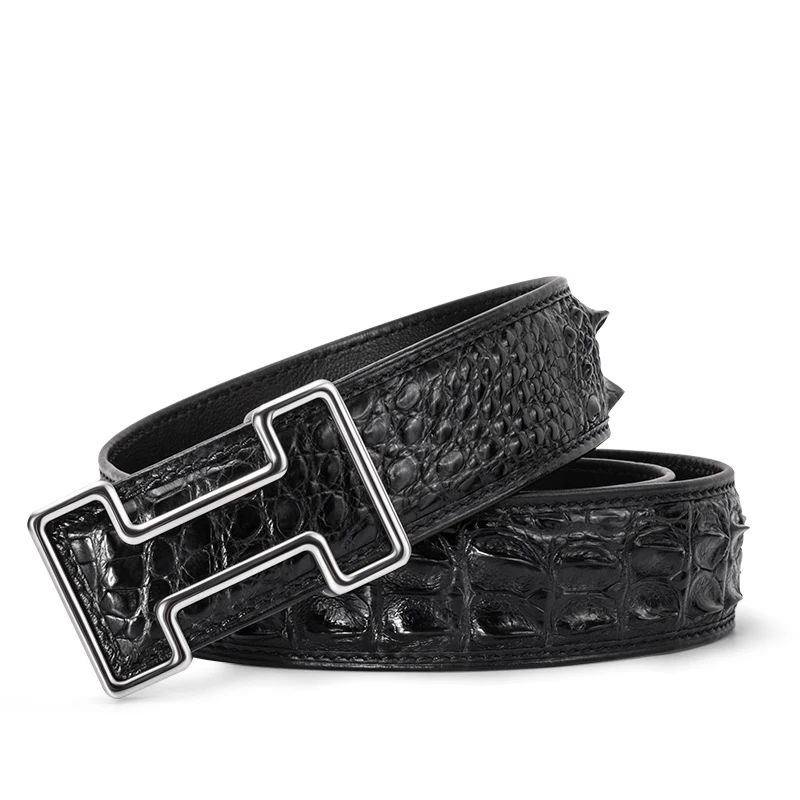 

Crocodile belt without splicing smooth buckle belt high-end luxury casual and versatile denim warehouse, paired with shoes