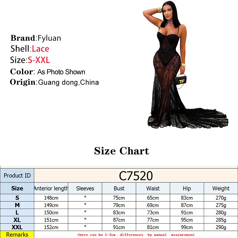 New Fashion Women Clothing Sexy Suspender Dress Lace Semi Perspective Evening Gown Sleeveless Slimming Fishtail Dress Long Dress