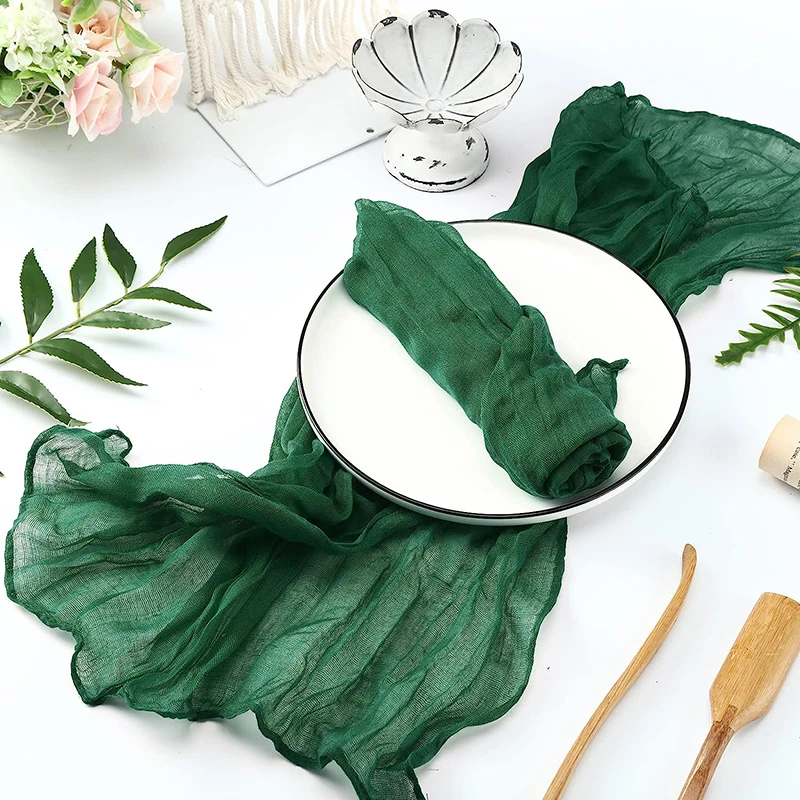 10PC Dark Green Gauze Cheesecloth Wrinkled Napkin Dinner Soft Cotton Table Decorative Cloth for Wedding Party Banquets Christmas