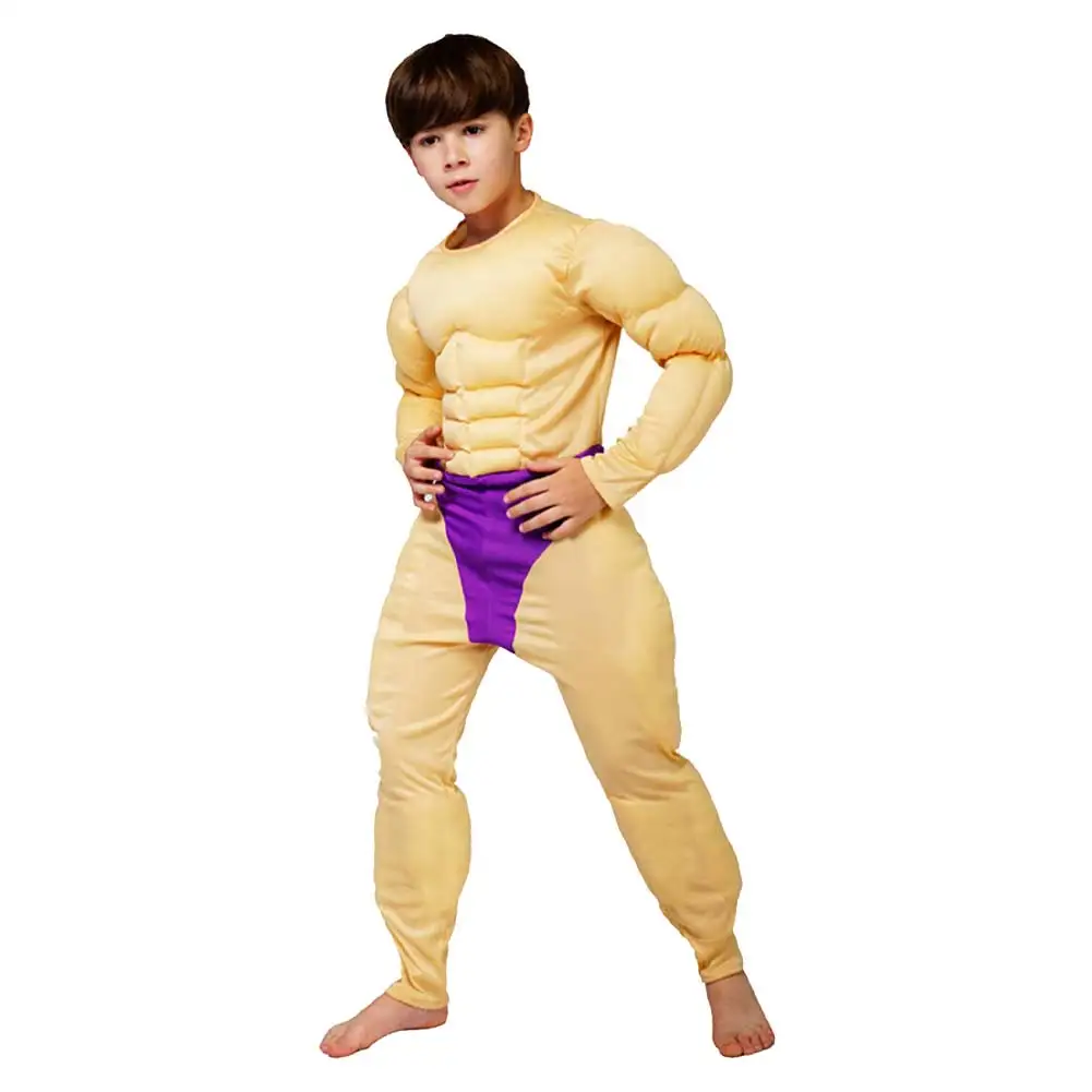 Funny Adult Kids Muscular Men Cosplay Muscle Jumpsuit Costume Boys Roleplay Bodysuit Outfits Halloween Carnival Party Suit